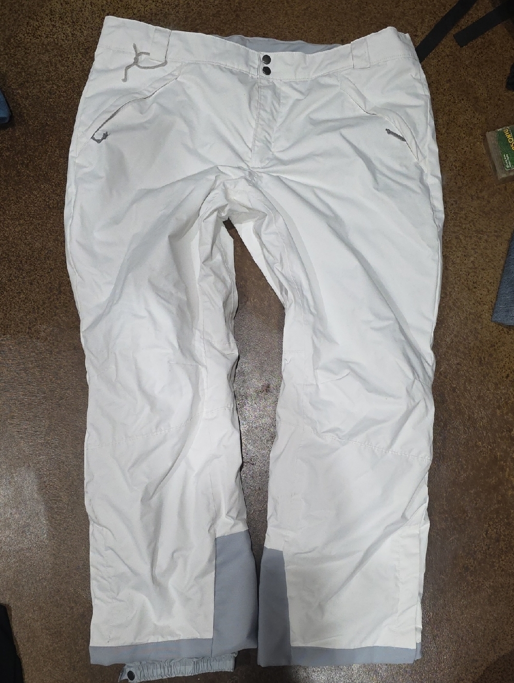 Columbia White Women's Snow Track Pants with Gray Cuffs